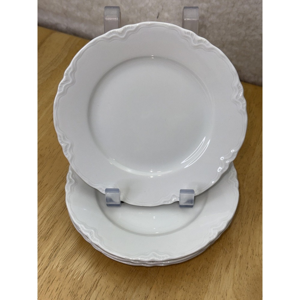 Hutschenreuther White Porcelain Plates 6" Set 4 Scalloped Silvia Germany Dish